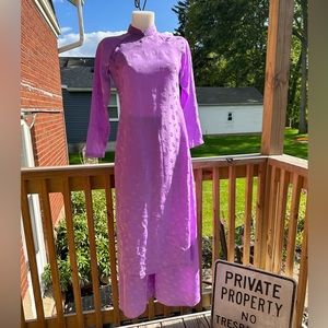 Ladies 2 piece hand made silk Saree light purple in color pants and long top